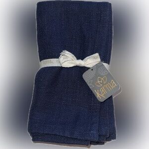 Karma navy blue solid linen blend dinner napkins-set of 2 soft, yet durable-NWT
